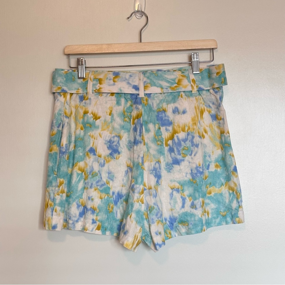 Christian Lacroix Women's Size M High Waist Watercolor Linen Blend Belted Shorts - Picture 4 of 6